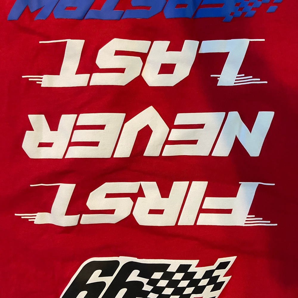 First Never Last Racking Patches Tee By First Row - Color Red - Size Small - Picture 5 of 5